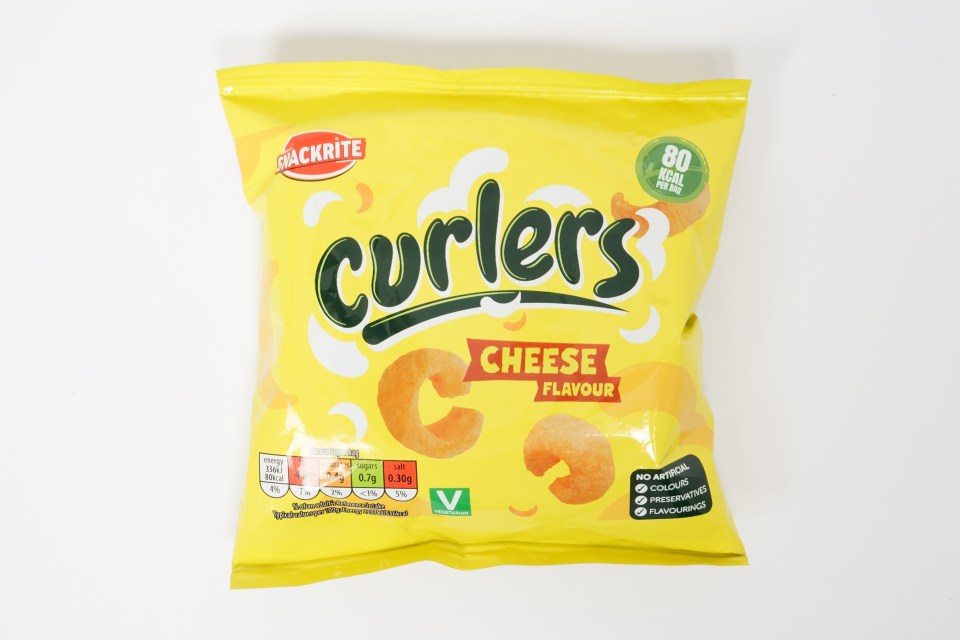 a yellow bag of crackrite curlers cheese flavour