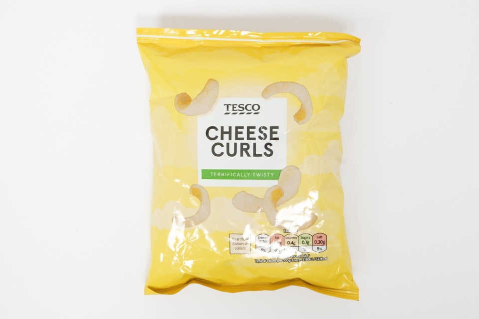 a bag of tesco cheese curls that are terrifically twisty