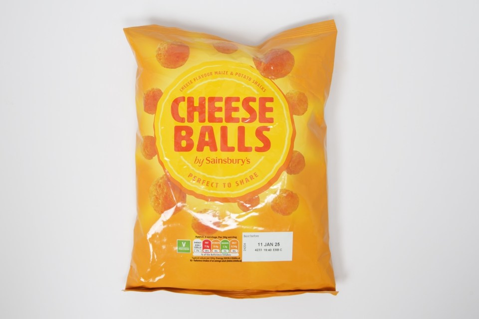 a bag of cheese balls by sainsbury 's