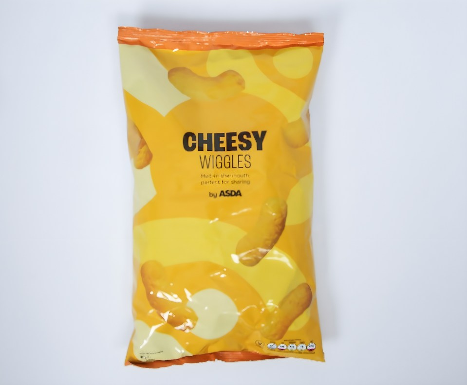 a bag of cheesy wiggles made by asda