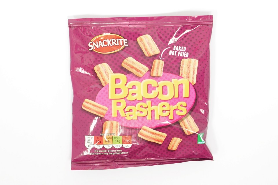 a bag of snackrite bacon rashers on a white background