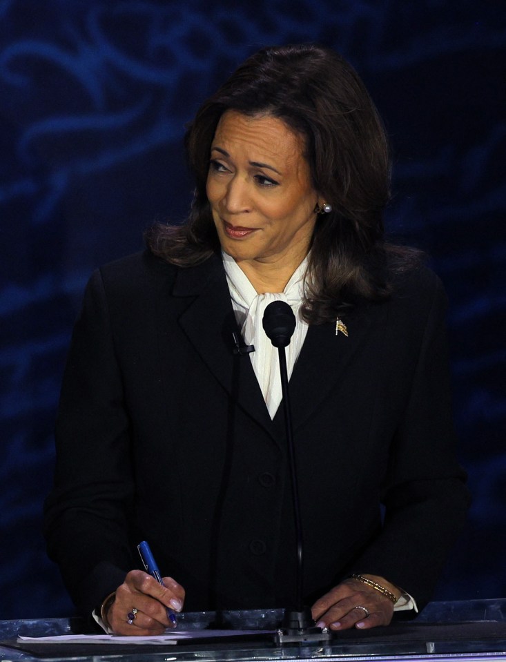 Vice President Kamala Harris smirks at Trump during the debate on Tuesday evening