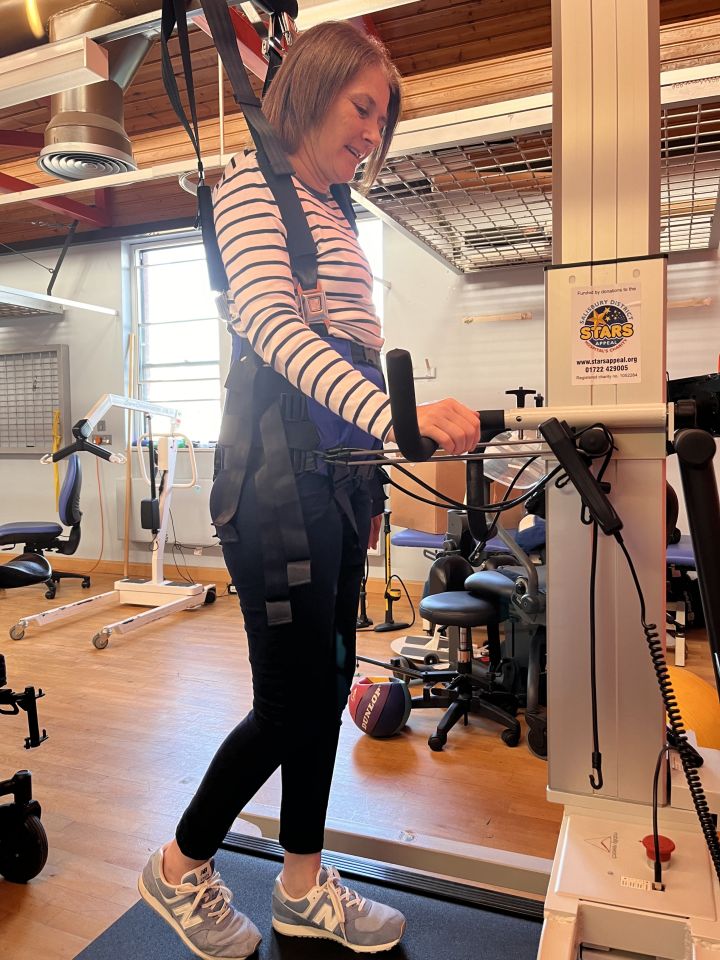 Caroline's first aided walk at a spinal unit in Salisbury