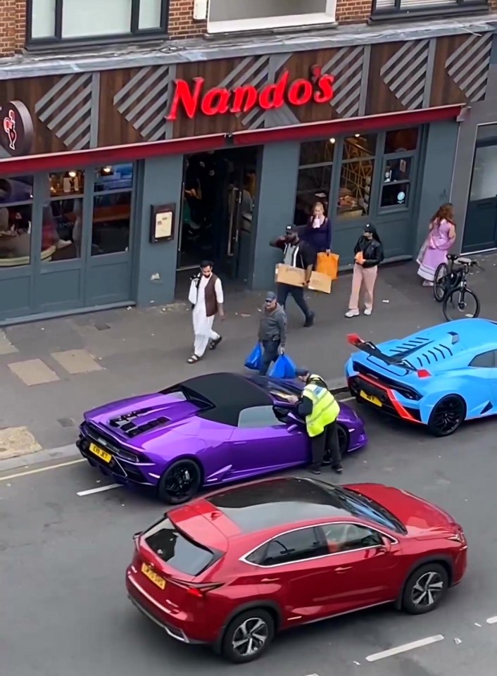 The trio of expensive sports cars were spotted in front of Nando's