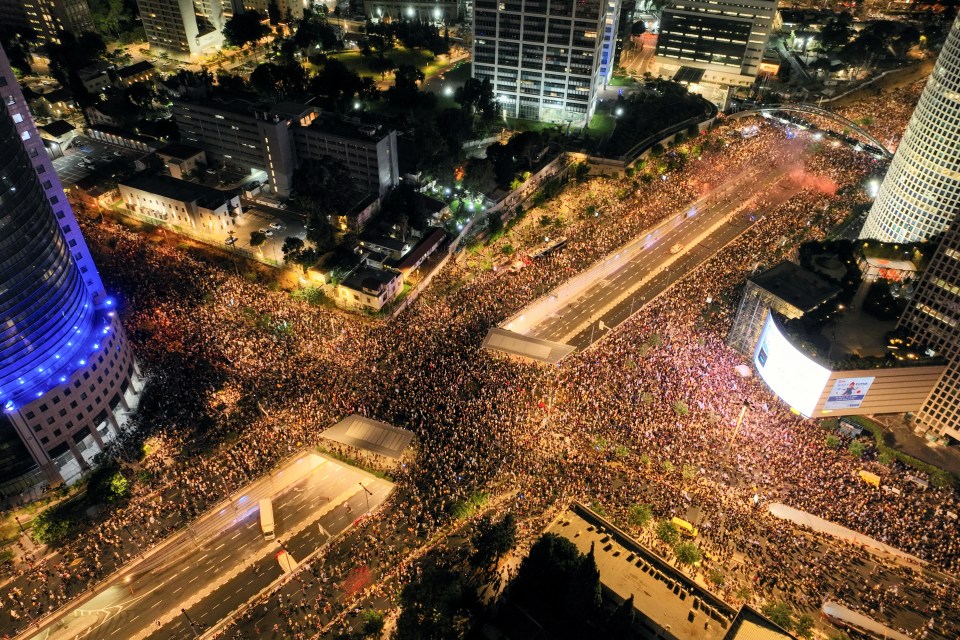 Some 500,000 people protested across Israel - pictured: Tel Aviv