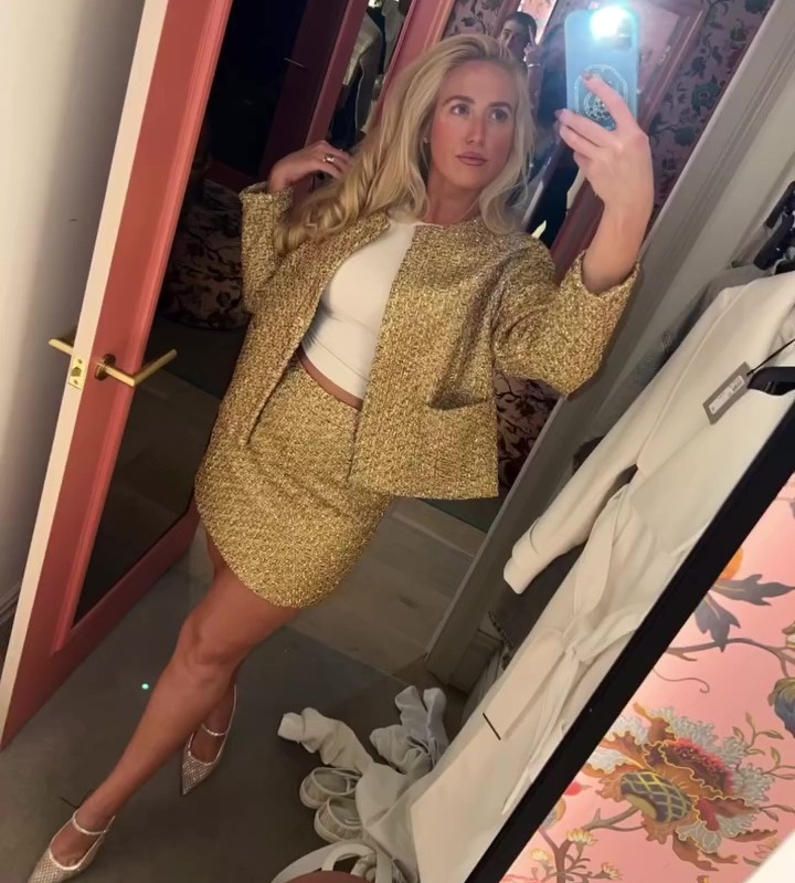 Paris couldn't resist snapping up this gold miniskirt suit