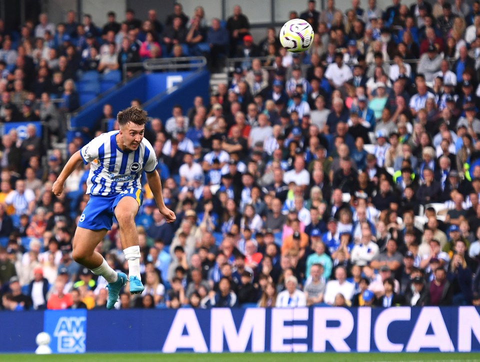 Jack Hinshelwood's header put Brighton 2-1 up in Sunday's home Premier League clash but fellow unbeaten side Nottingham Forest nicked a 2-2 draw