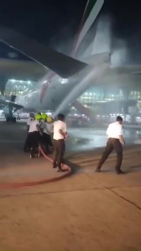 The plane was allowed to take off following safety checks after the flames were put out