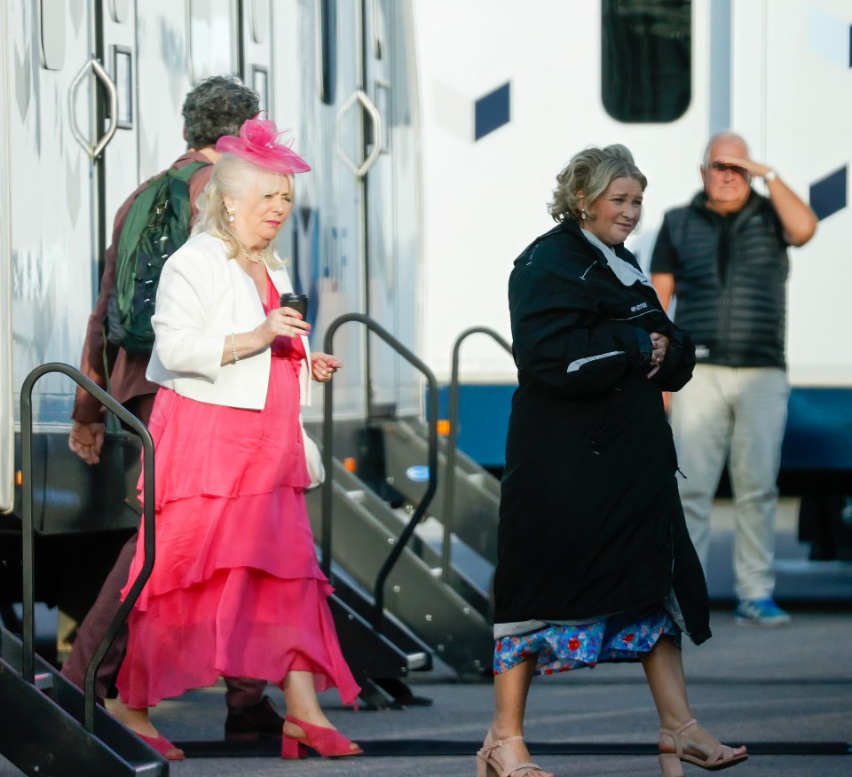 Alison Steadman looked dashing in a bright pink number - pictured with Joanna Page