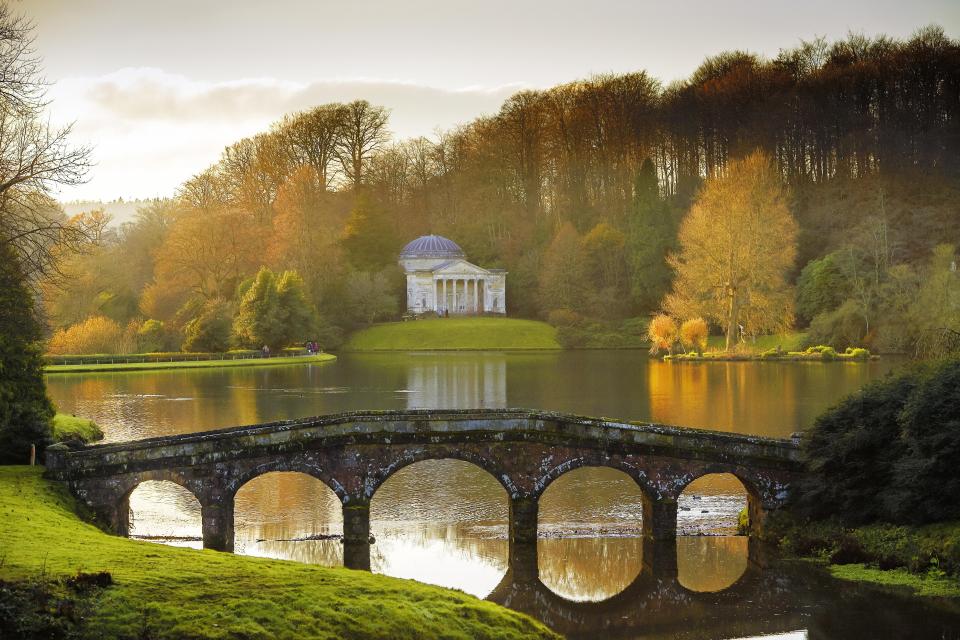 The walk passes by a lake and a Gothic cottage