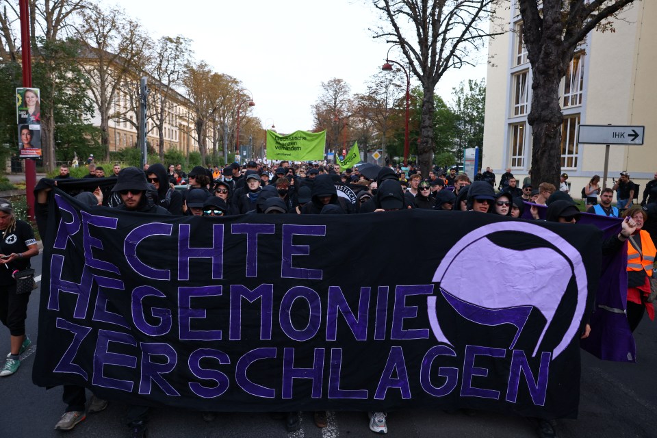 Protestors in Erfurt after first exit polls in the Thuringia elections