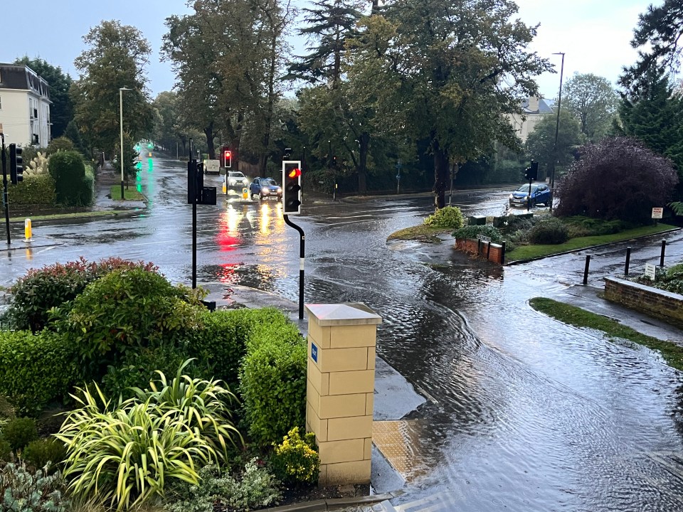 Flooding in Cheltenham, Gloucestershire, near Lansdown Road after a thunderstorm on Saturday