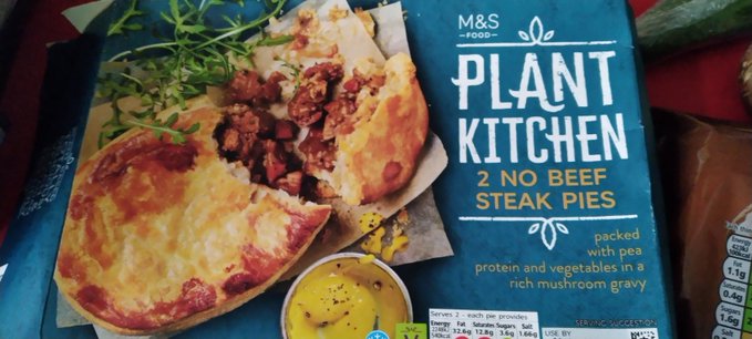 a box of plant kitchen 2 no beef steak pies