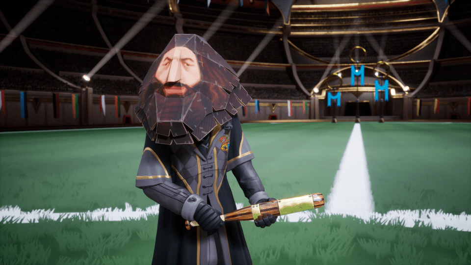 a man with a beard is holding a bat in a stadium