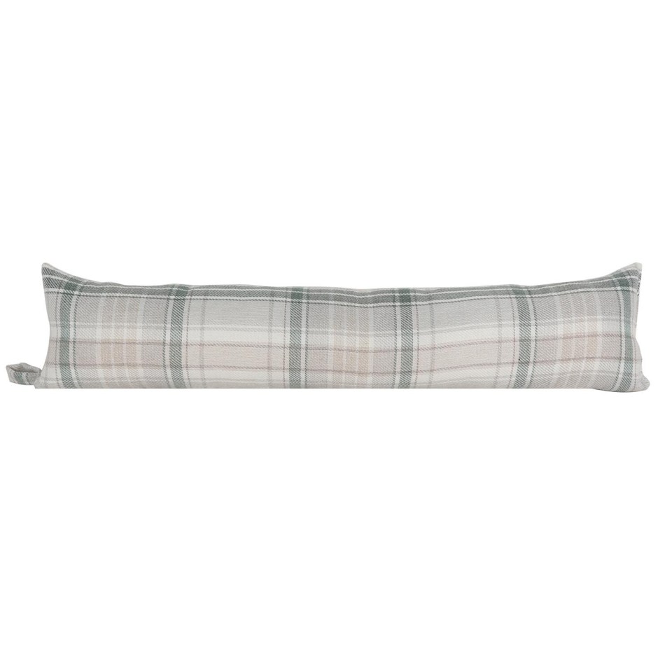 a long pillow with a plaid pattern on it