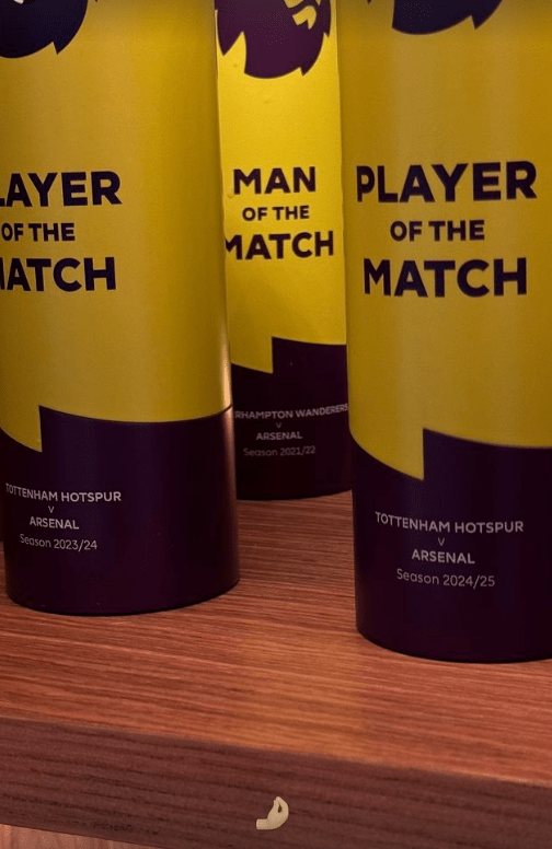 Gabriel's wife trolled Spurs by posting his two man of the match awards he got against them