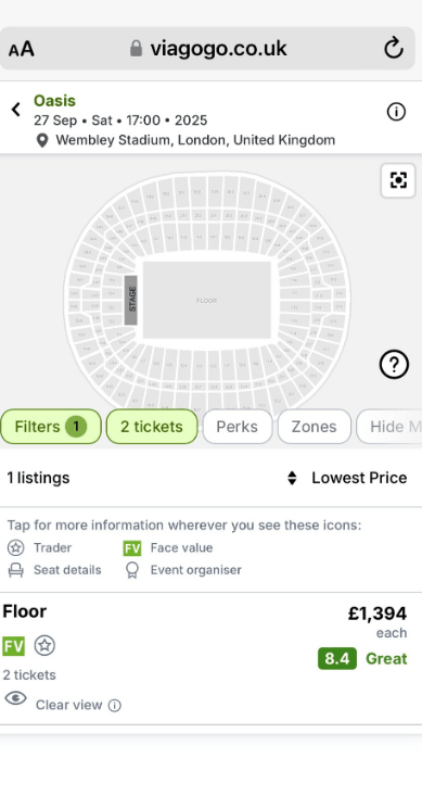 Within minutes of going on sale, re-sale sites were flogging tickets for over £1k