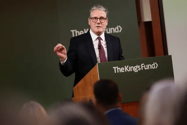 Prime Minister Sir Keir Starmer delivers a speech on the NHS in central London  Credit: Reuters