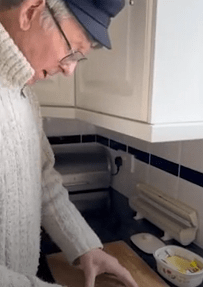 The videos featured Keith cutting whole-wheat bread for his ham and tomato sandwiche