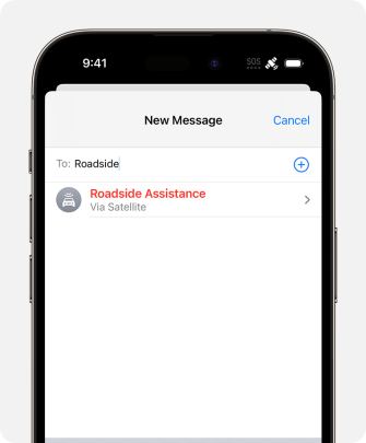 a phone screen shows a new message from roadside assistance via satellite