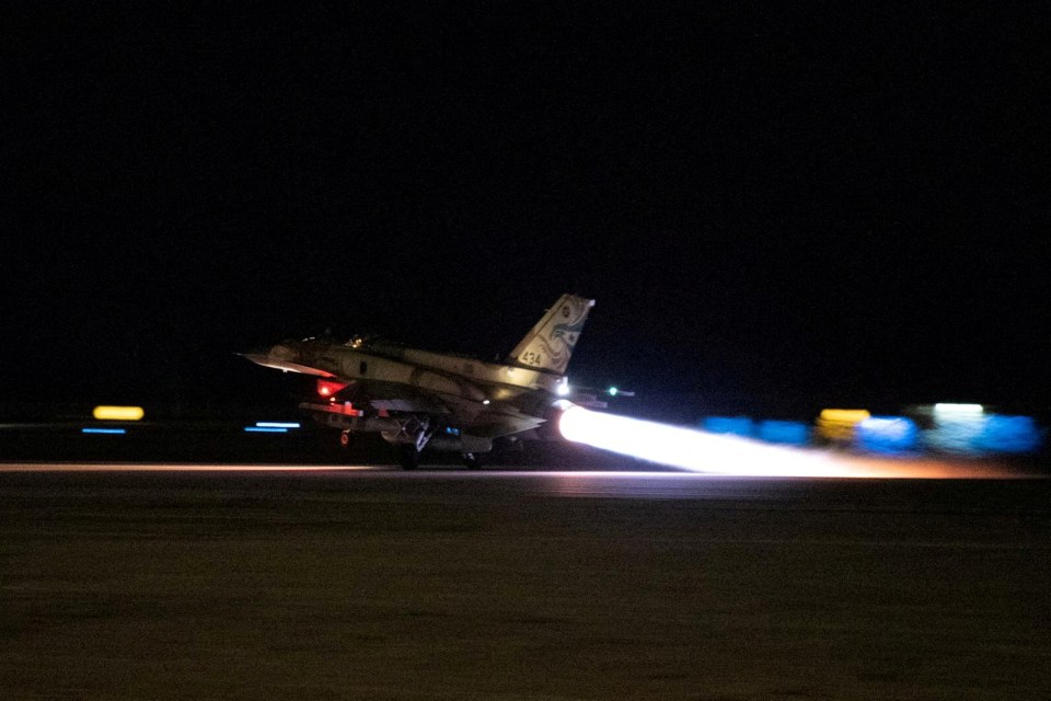 An Israeli fighter jet takes off to strike Lebanon last night