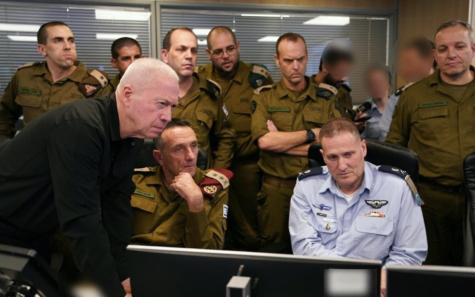 Israeli Defense Minister Yoav Gallant watches the operation unfold with top brass