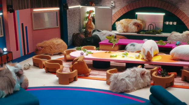 The concept features the House filled with guinea pigs as hosts AJ and Will look on