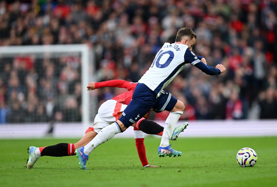 Bruno Fernandes was shown red for this challenge on James Maddison