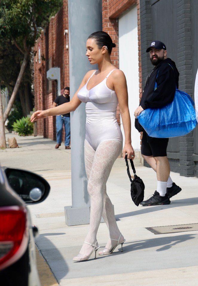 Bianca was spotted in LA wearing a Madonna inspired bodysuit and sheer tights