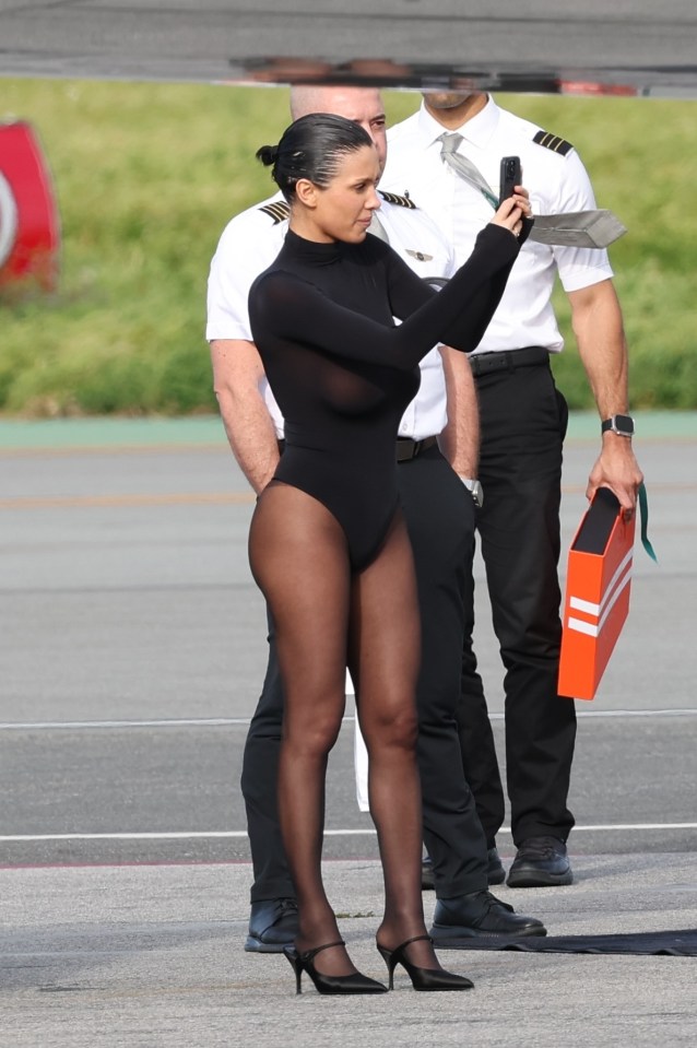 Bianca was seen in a similar outfit at the airport with Kanye and her mum