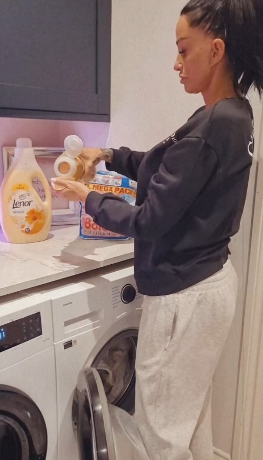 Katie Price posted a video on Instagram of her doing the clothes washing