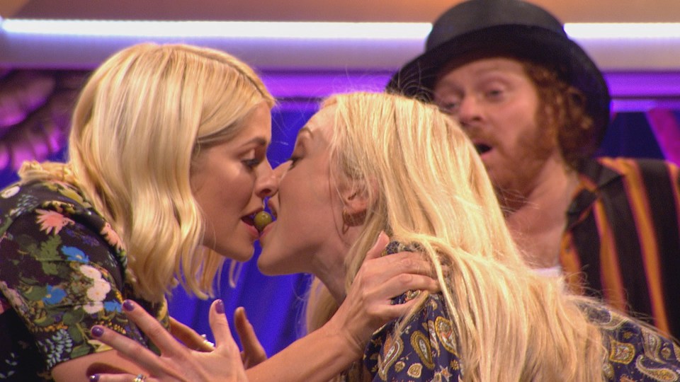 Celebrity Juice’s raunchy games showed a different side of Holly Willougby and Fearne Cotton – here they passed an olive to one another’s mouths