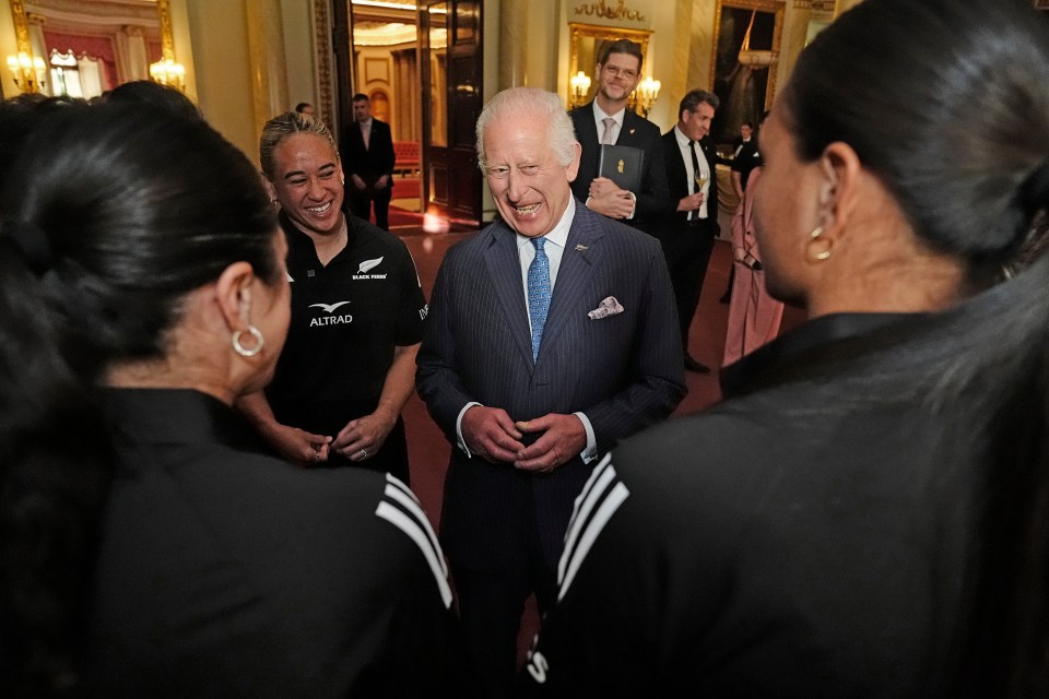 King Charles III meets New Zealand’s Black Ferns rugby union team at Buckingham Palace