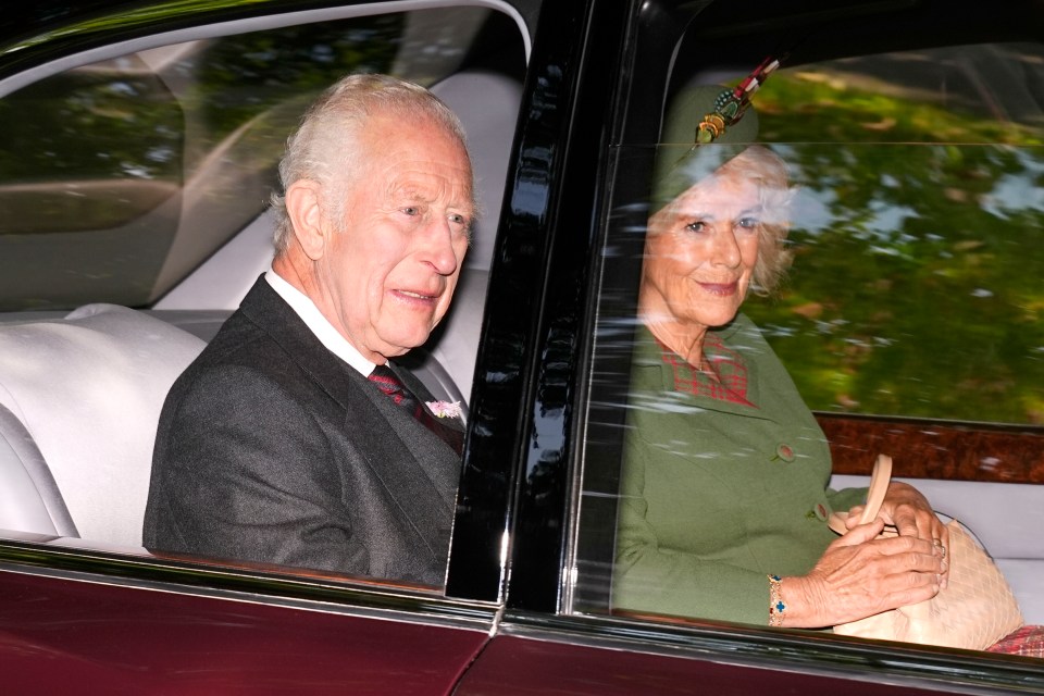 Charles and Camilla smiled in the back of their car