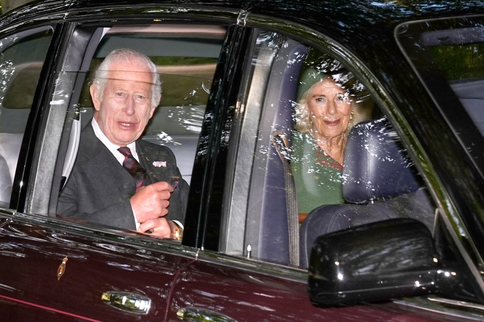 King Charles and Queen Camilla arriving at church