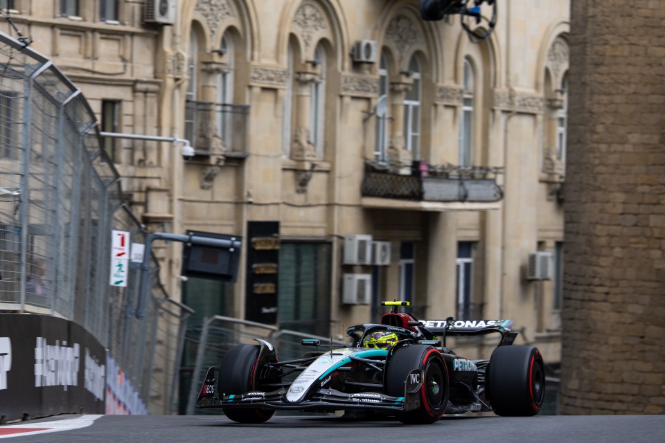 Lewis Hamilton works his way around the streets of Baku