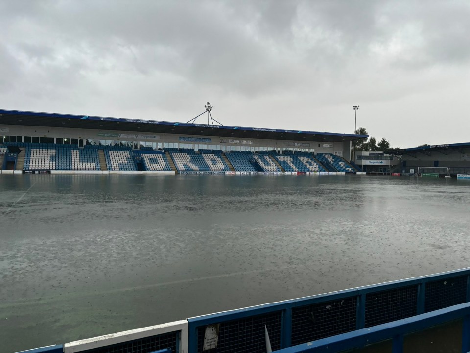 The SEAH Stadium, home to Telford United, is underwater