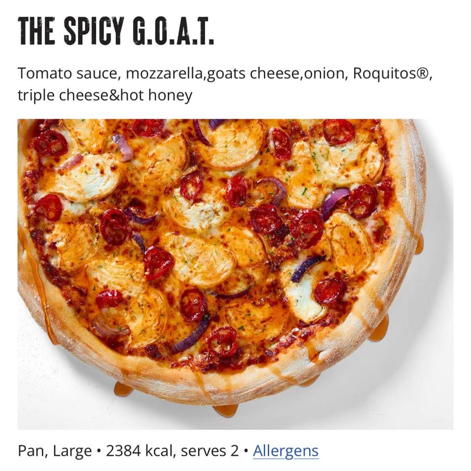 Customers can choose to select The Spicy G.O.A.T