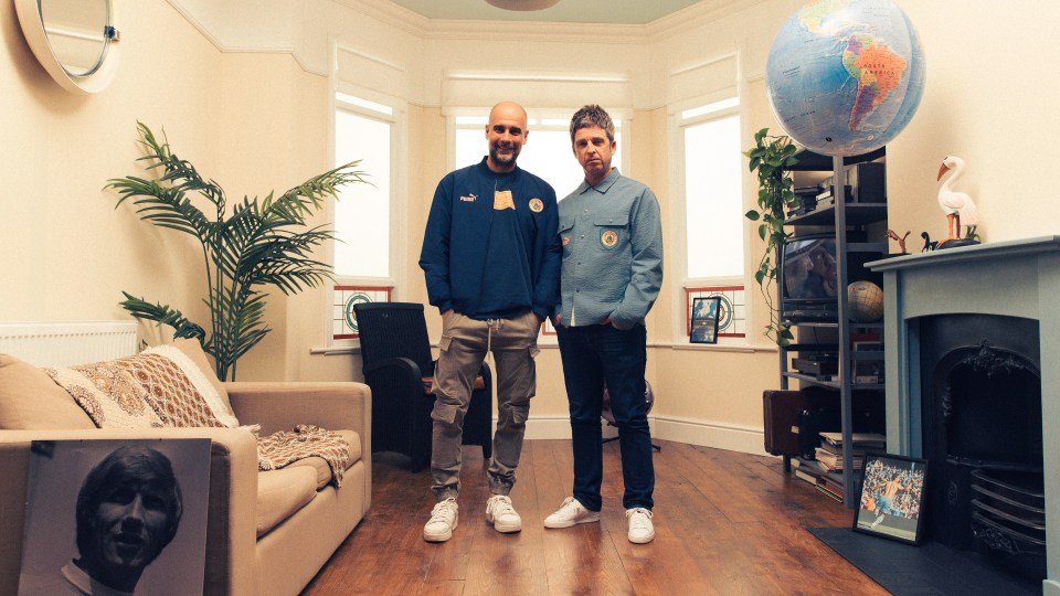 Noel Gallagher and Pep Guardiola posed wearing some of the club's new apparel