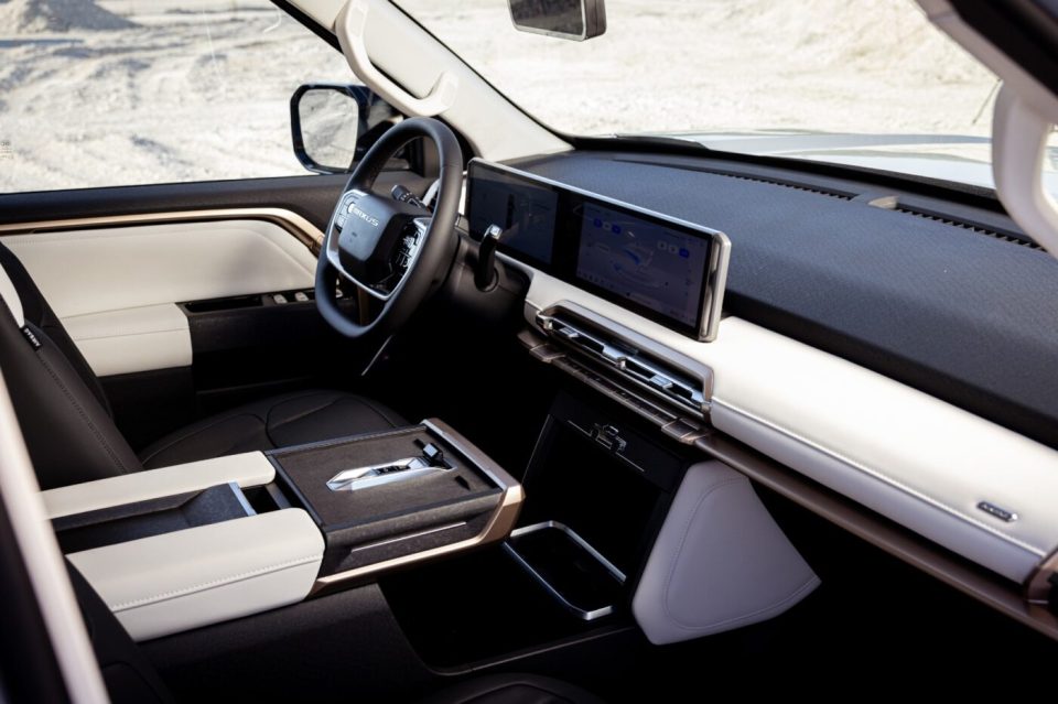 the interior of a ford ranger with a large screen on the dashboard