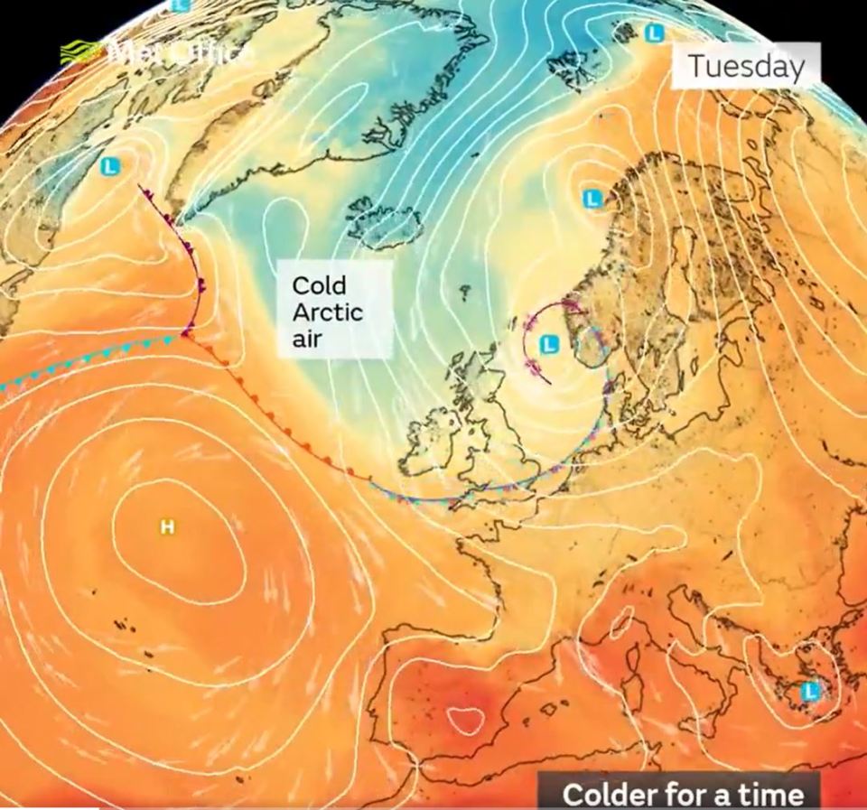 Cold arctic air swept through the UK overnight into Wednesday