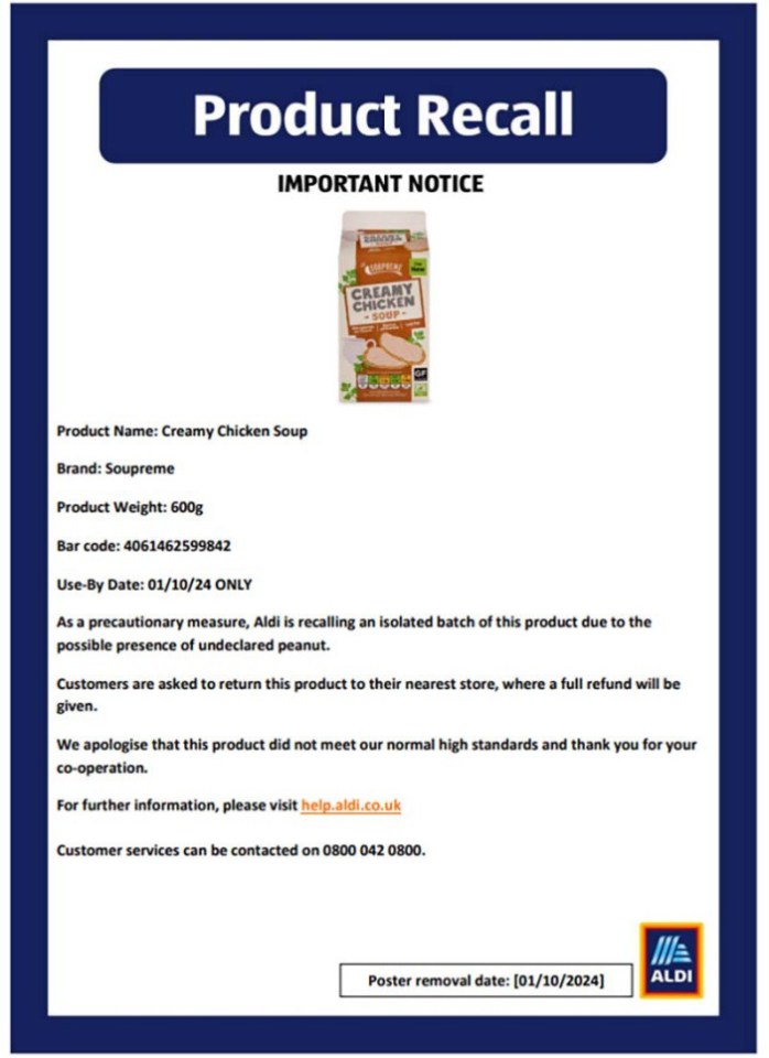 They issued a recall for the Soupreme Creamy Chicken Soup and Specially Selected Pea and Ham Hock Soup