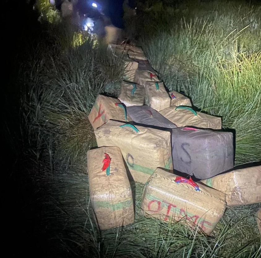 Bales of hashish were left scattered across the crash site