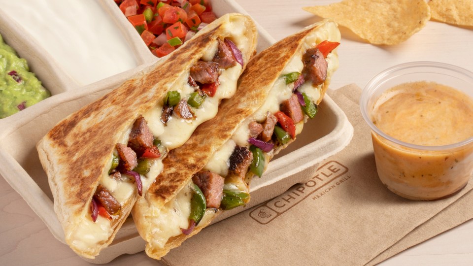 a chipotle mexican grill quesadilla in a cardboard box