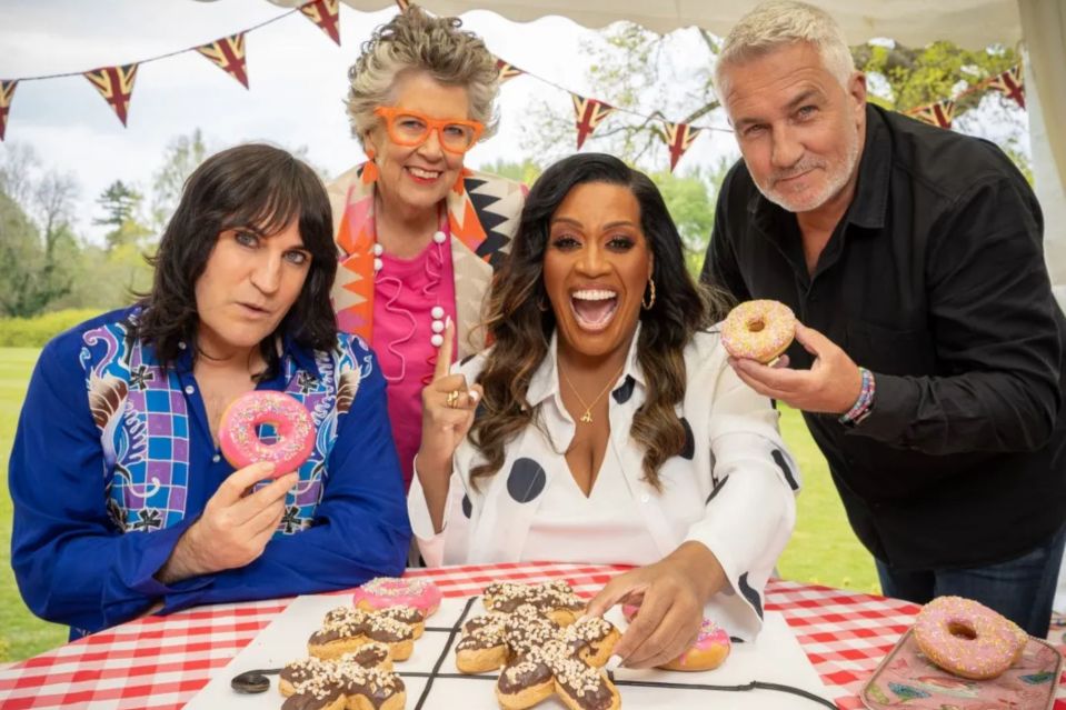  Noel Fielding presents Bake Off with Alison Hammond, and judges Prue Leith and Paul Hollywood