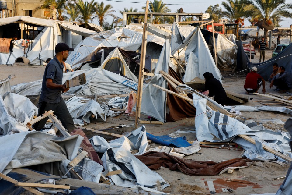 The destroyed camp in Khan Younis following the strike on Tuesday