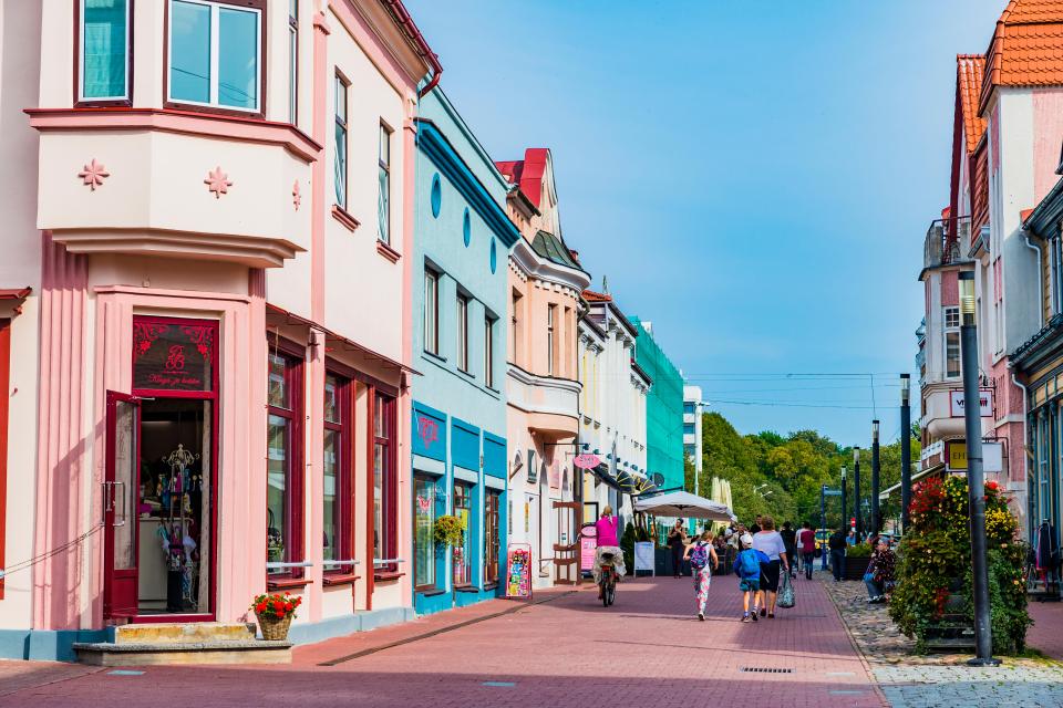 The pretty seaside town has multicoloured houses lining the streets