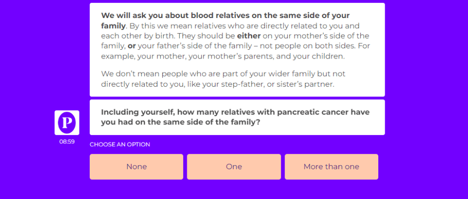 The Family History Checker assesses whether you're at risk of pancreatic cancer based on your family history