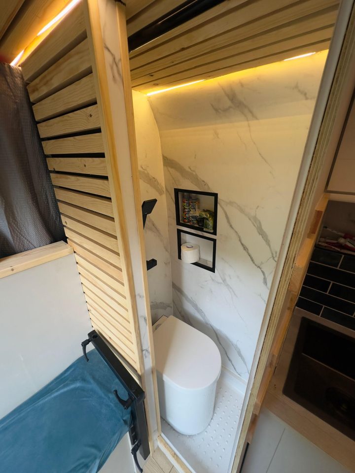 Inside the new van has a brand new bathroom