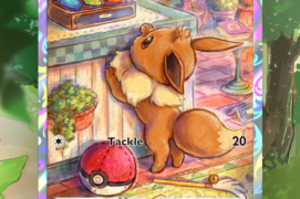 a card with a brown eevee and the words tackle on it